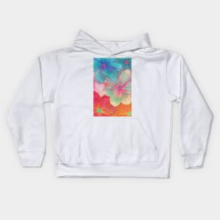 Between the Lines 2 - tropical flowers in purple, pink, blue & orange Kids Hoodie